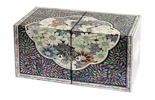mother-of-pearl colored wild flowers circle double jewelery box